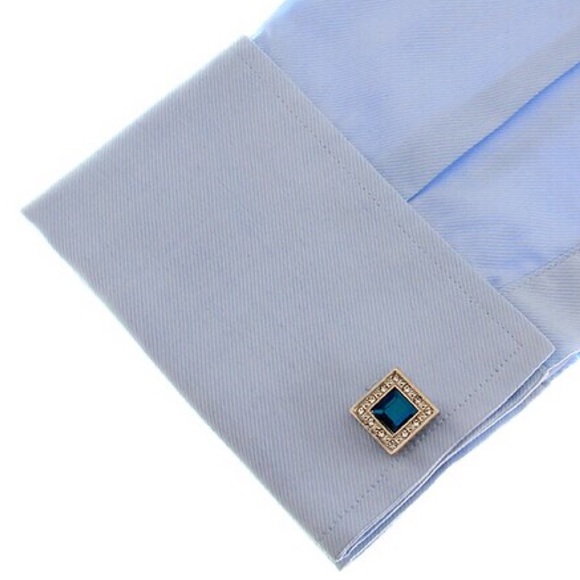 Elegant Blue Kyanite and Silver Crystal Square Cufflinks - Picture 2 of 16